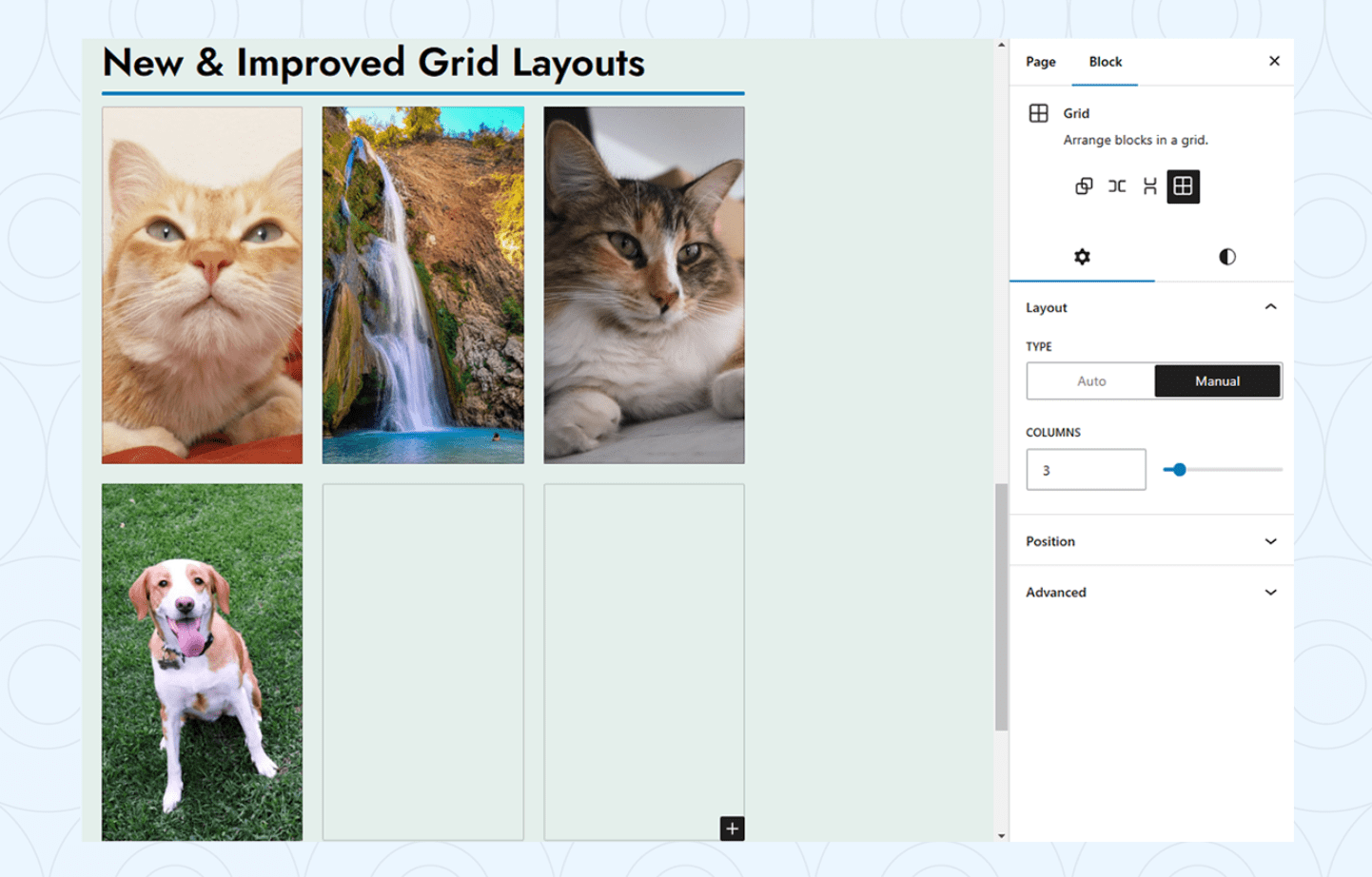 Grid layout with Manual type